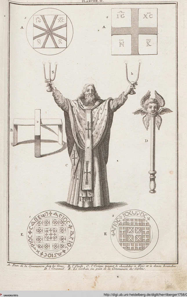 An illustration from Heilige Ceremonien, Gottes und Götzen-Dienste aller Völcker der Welt, Oder Eigentliche Vorstellung und summarischer Begriff, der vornehmsten Gottes-Dienstlichen Pflichten, Kirchen- und Tempel-Gebräuchen, der Christlich- und abgöttischen Völcker der gantzen Welt: Welche Nach des Berühmten Picarts Erfindung in Kupfer gestochen, und verlegt worden, 1748, leaf 76