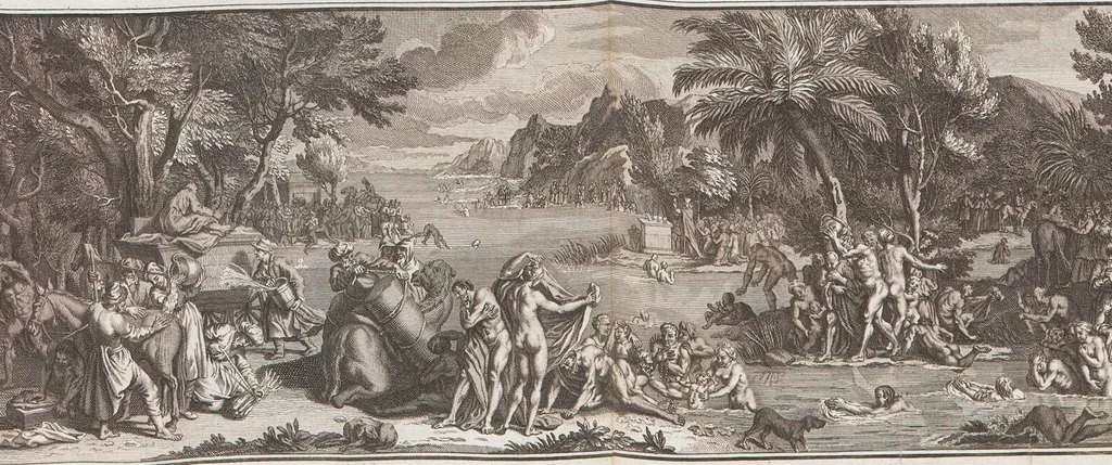 An illustration from Heilige Ceremonien, Gottes und Götzen-Dienste aller Völcker der Welt, Oder Eigentliche Vorstellung und summarischer Begriff, der vornehmsten Gottes-Dienstlichen Pflichten, Kirchen- und Tempel-Gebräuchen, der Christlich- und abgöttischen Völcker der gantzen Welt: Welche Nach des Berühmten Picarts Erfindung in Kupfer gestochen, und verlegt worden, 1748, leaf 78