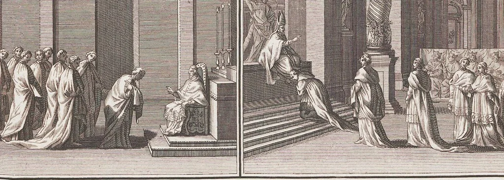 An illustration from Heilige Ceremonien, Gottes und Götzen-Dienste aller Völcker der Welt, Oder Eigentliche Vorstellung und summarischer Begriff, der vornehmsten Gottes-Dienstlichen Pflichten, Kirchen- und Tempel-Gebräuchen, der Christlich- und abgöttischen Völcker der gantzen Welt: Welche Nach des Berühmten Picarts Erfindung in Kupfer gestochen, und verlegt worden, 1748, leaf 87
