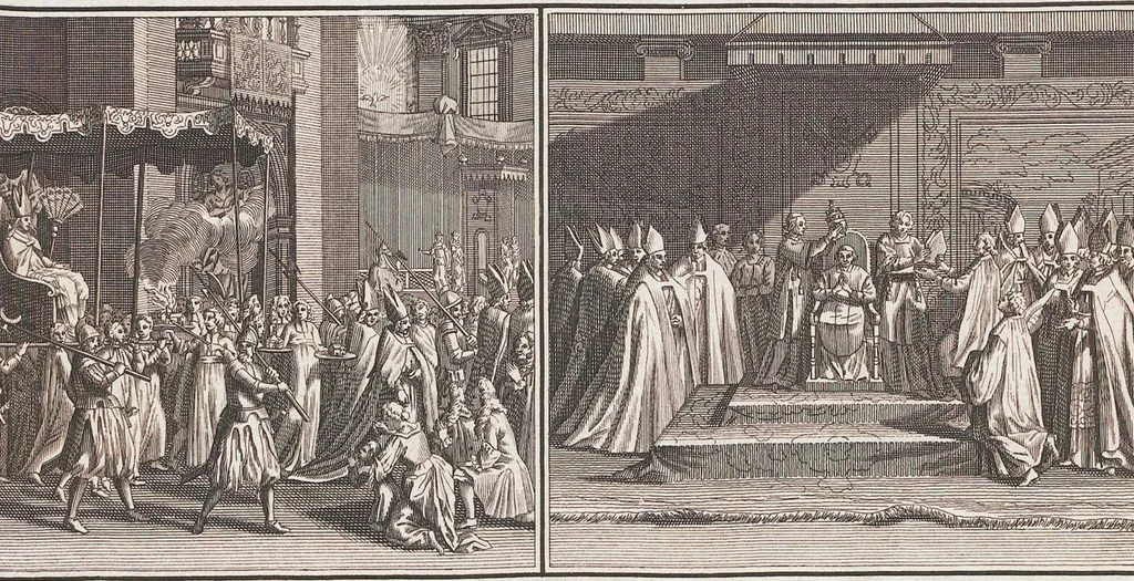 An illustration from Heilige Ceremonien, Gottes und Götzen-Dienste aller Völcker der Welt, Oder Eigentliche Vorstellung und summarischer Begriff, der vornehmsten Gottes-Dienstlichen Pflichten, Kirchen- und Tempel-Gebräuchen, der Christlich- und abgöttischen Völcker der gantzen Welt: Welche Nach des Berühmten Picarts Erfindung in Kupfer gestochen, und verlegt worden, 1748, leaf 87
