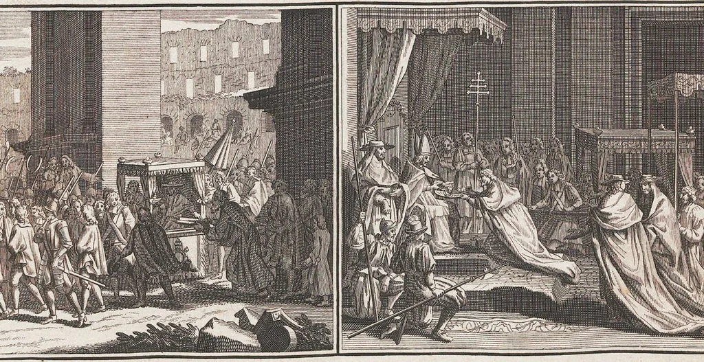 An illustration from Heilige Ceremonien, Gottes und Götzen-Dienste aller Völcker der Welt, Oder Eigentliche Vorstellung und summarischer Begriff, der vornehmsten Gottes-Dienstlichen Pflichten, Kirchen- und Tempel-Gebräuchen, der Christlich- und abgöttischen Völcker der gantzen Welt: Welche Nach des Berühmten Picarts Erfindung in Kupfer gestochen, und verlegt worden, 1748, leaf 87