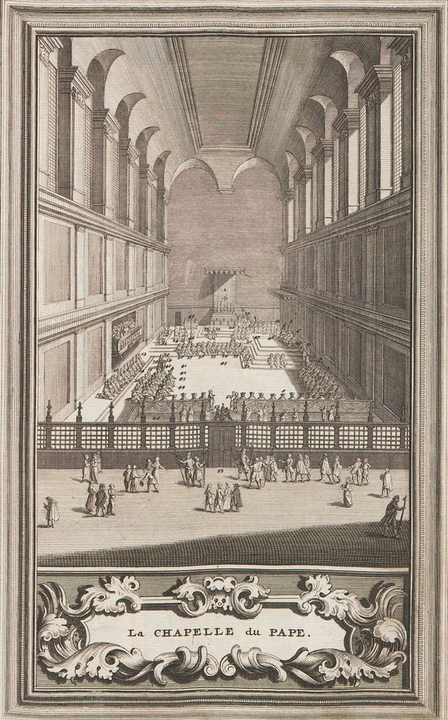 An illustration from Heilige Ceremonien, Gottes und Götzen-Dienste aller Völcker der Welt, Oder Eigentliche Vorstellung und summarischer Begriff, der vornehmsten Gottes-Dienstlichen Pflichten, Kirchen- und Tempel-Gebräuchen, der Christlich- und abgöttischen Völcker der gantzen Welt: Welche Nach des Berühmten Picarts Erfindung in Kupfer gestochen, und verlegt worden, 1748, leaf 90