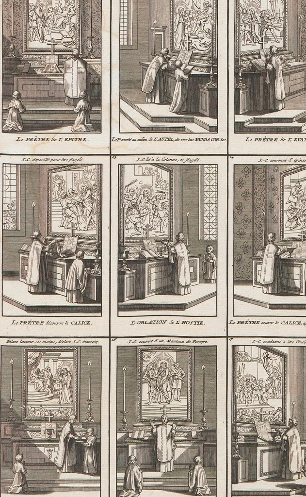 An illustration from Heilige Ceremonien, Gottes und Götzen-Dienste aller Völcker der Welt, Oder Eigentliche Vorstellung und summarischer Begriff, der vornehmsten Gottes-Dienstlichen Pflichten, Kirchen- und Tempel-Gebräuchen, der Christlich- und abgöttischen Völcker der gantzen Welt: Welche Nach des Berühmten Picarts Erfindung in Kupfer gestochen, und verlegt worden, 1748, leaf 92