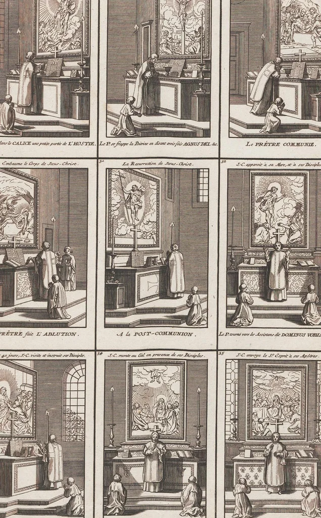 An illustration from Heilige Ceremonien, Gottes und Götzen-Dienste aller Völcker der Welt, Oder Eigentliche Vorstellung und summarischer Begriff, der vornehmsten Gottes-Dienstlichen Pflichten, Kirchen- und Tempel-Gebräuchen, der Christlich- und abgöttischen Völcker der gantzen Welt: Welche Nach des Berühmten Picarts Erfindung in Kupfer gestochen, und verlegt worden, 1748, leaf 94