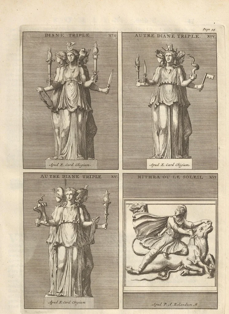 An illustration from Le Grand Cabinet Romain Ou Recueil D'Antiquitez Romaines: Qui consistent en Bas Reliefs, Statues des Dieux & des Hommes, Instruments Sacerdotaux, Lampes, Urnes, Seaux, Brasselets, Clefs, Anneaux, & Phioles lacrimales, Que L'On Trouve A Rome, 1706, leaf 103