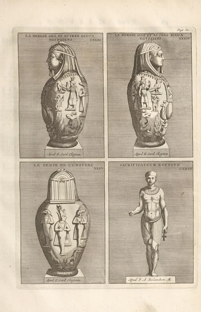 An illustration from Le Grand Cabinet Romain Ou Recueil D'Antiquitez Romaines: Qui consistent en Bas Reliefs, Statues des Dieux & des Hommes, Instruments Sacerdotaux, Lampes, Urnes, Seaux, Brasselets, Clefs, Anneaux, & Phioles lacrimales, Que L'On Trouve A Rome, 1706, leaf 129