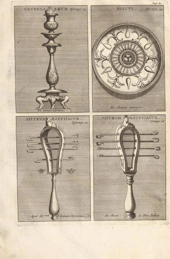 An illustration from Le Grand Cabinet Romain Ou Recueil D'Antiquitez Romaines: Qui consistent en Bas Reliefs, Statues des Dieux & des Hommes, Instruments Sacerdotaux, Lampes, Urnes, Seaux, Brasselets, Clefs, Anneaux, & Phioles lacrimales, Que L'On Trouve A Rome, 1706, leaf 159