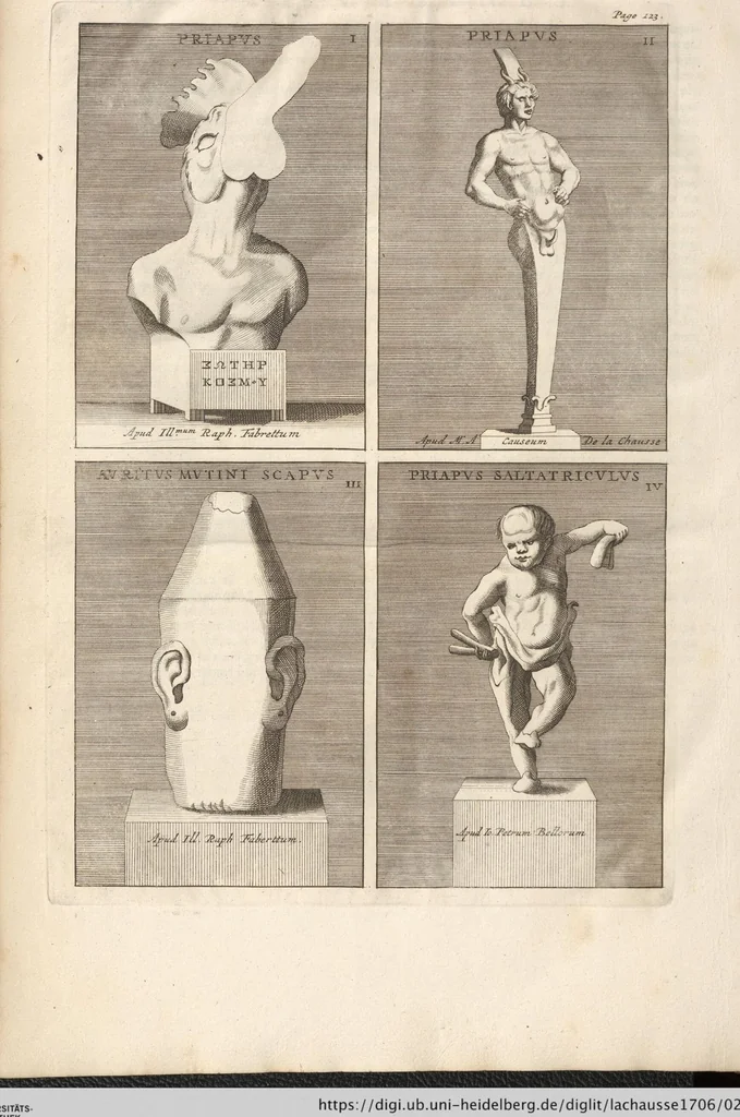 An illustration from Le Grand Cabinet Romain Ou Recueil D'Antiquitez Romaines: Qui consistent en Bas Reliefs, Statues des Dieux & des Hommes, Instruments Sacerdotaux, Lampes, Urnes, Seaux, Brasselets, Clefs, Anneaux, & Phioles lacrimales, Que L'On Trouve A Rome, 1706, leaf 228