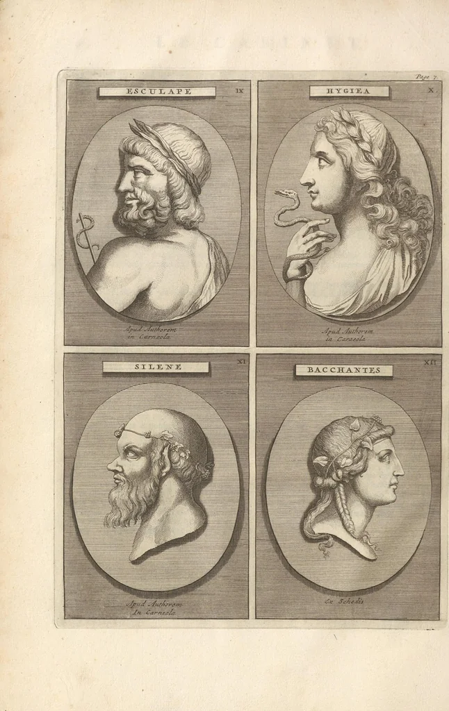 An illustration from Le Grand Cabinet Romain Ou Recueil D'Antiquitez Romaines: Qui consistent en Bas Reliefs, Statues des Dieux & des Hommes, Instruments Sacerdotaux, Lampes, Urnes, Seaux, Brasselets, Clefs, Anneaux, & Phioles lacrimales, Que L'On Trouve A Rome, 1706, leaf 34