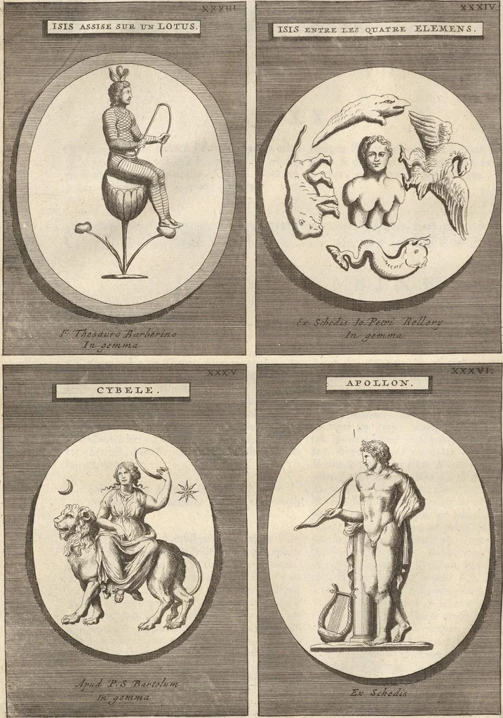 An illustration from Le Grand Cabinet Romain Ou Recueil D'Antiquitez Romaines: Qui consistent en Bas Reliefs, Statues des Dieux & des Hommes, Instruments Sacerdotaux, Lampes, Urnes, Seaux, Brasselets, Clefs, Anneaux, & Phioles lacrimales, Que L'On Trouve A Rome, 1706, leaf 58