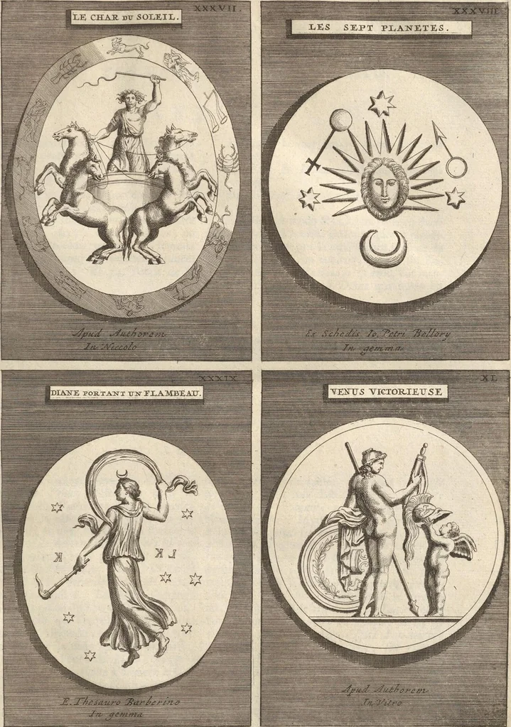 An illustration from Le Grand Cabinet Romain Ou Recueil D'Antiquitez Romaines: Qui consistent en Bas Reliefs, Statues des Dieux & des Hommes, Instruments Sacerdotaux, Lampes, Urnes, Seaux, Brasselets, Clefs, Anneaux, & Phioles lacrimales, Que L'On Trouve A Rome, 1706, leaf 63