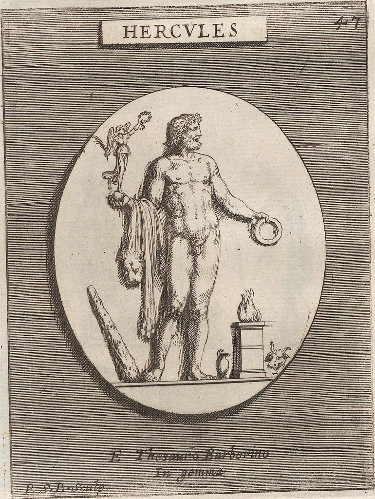 An illustration from Michaelis Angeli Causei De La Chausse Parisini Romanum Museum Sive Thesaurus Eruditae Antiquitatis: In Quo Gemmae, Idola, Insignia Sacerdotalia, Instrumenta sacrificijs, inservientia, Lucernae, Vasa, Bullae, Armillae, Fibulae, Claves, Annulli, Tesserae, Styli, Strigiles, Gutti, Phialae lacrymatoriae, vota, Signa Militaria, Marmora &c., 1707, leaf 103