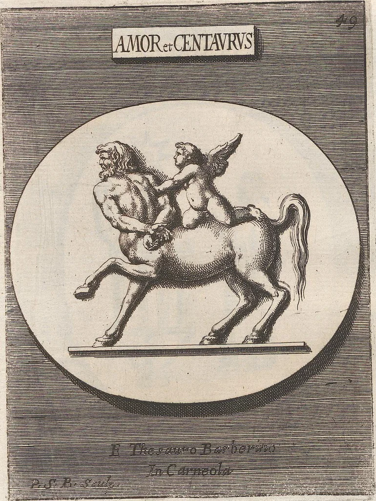 An illustration from Michaelis Angeli Causei De La Chausse Parisini Romanum Museum Sive Thesaurus Eruditae Antiquitatis: In Quo Gemmae, Idola, Insignia Sacerdotalia, Instrumenta sacrificijs, inservientia, Lucernae, Vasa, Bullae, Armillae, Fibulae, Claves, Annulli, Tesserae, Styli, Strigiles, Gutti, Phialae lacrymatoriae, vota, Signa Militaria, Marmora &c., 1707, leaf 105