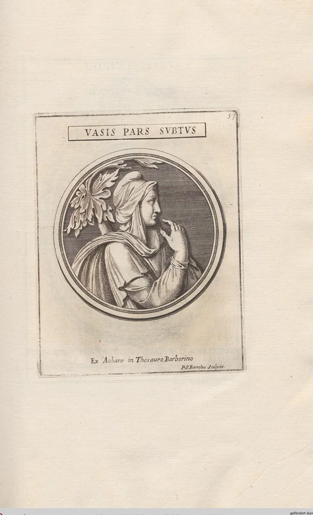 An illustration from Michaelis Angeli Causei De La Chausse Parisini Romanum Museum Sive Thesaurus Eruditae Antiquitatis: In Quo Gemmae, Idola, Insignia Sacerdotalia, Instrumenta sacrificijs, inservientia, Lucernae, Vasa, Bullae, Armillae, Fibulae, Claves, Annulli, Tesserae, Styli, Strigiles, Gutti, Phialae lacrymatoriae, vota, Signa Militaria, Marmora &c., 1707, leaf 113