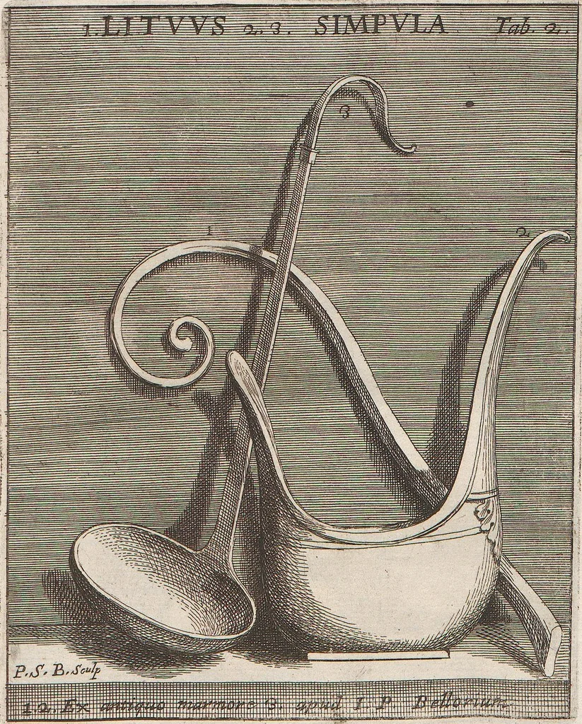 An illustration from Michaelis Angeli Causei De La Chausse Parisini Romanum Museum Sive Thesaurus Eruditae Antiquitatis: In Quo Gemmae, Idola, Insignia Sacerdotalia, Instrumenta sacrificijs, inservientia, Lucernae, Vasa, Bullae, Armillae, Fibulae, Claves, Annulli, Tesserae, Styli, Strigiles, Gutti, Phialae lacrymatoriae, vota, Signa Militaria, Marmora &c., 1707, leaf 223
