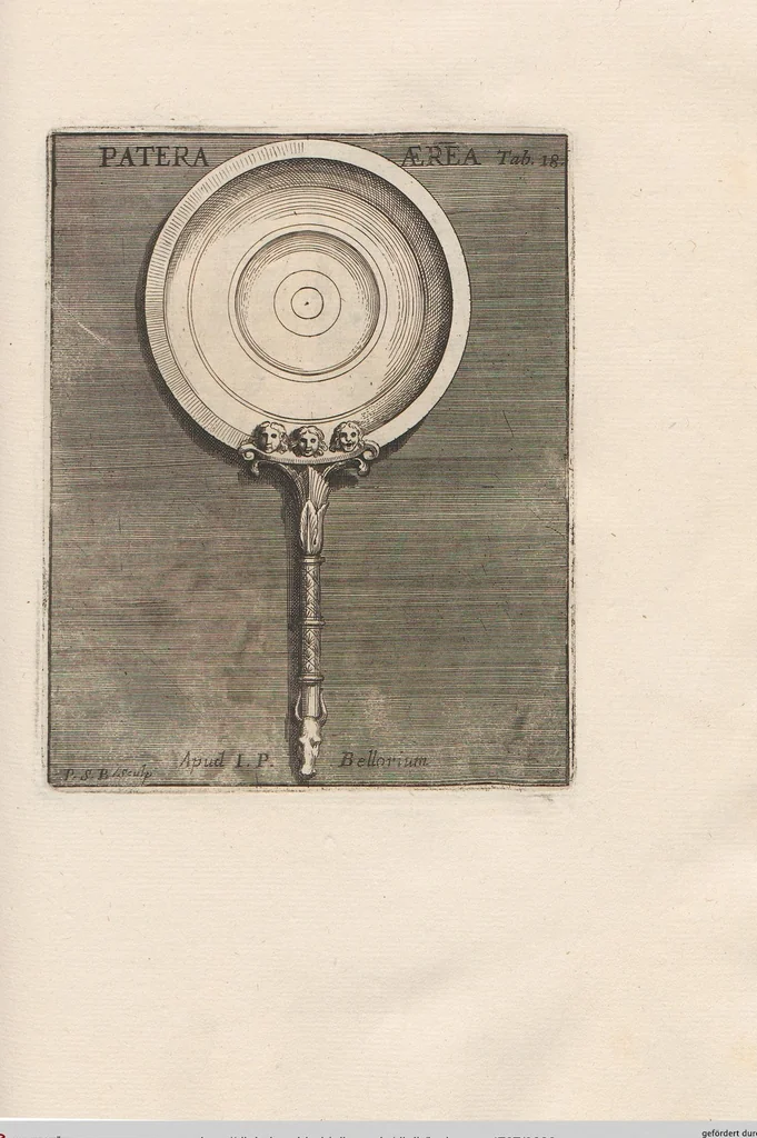 An illustration from Michaelis Angeli Causei De La Chausse Parisini Romanum Museum Sive Thesaurus Eruditae Antiquitatis: In Quo Gemmae, Idola, Insignia Sacerdotalia, Instrumenta sacrificijs, inservientia, Lucernae, Vasa, Bullae, Armillae, Fibulae, Claves, Annulli, Tesserae, Styli, Strigiles, Gutti, Phialae lacrymatoriae, vota, Signa Militaria, Marmora &c., 1707, leaf 239