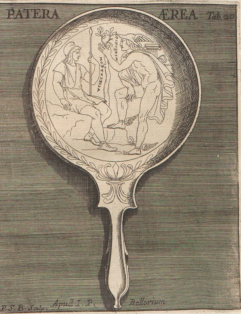 An illustration from Michaelis Angeli Causei De La Chausse Parisini Romanum Museum Sive Thesaurus Eruditae Antiquitatis: In Quo Gemmae, Idola, Insignia Sacerdotalia, Instrumenta sacrificijs, inservientia, Lucernae, Vasa, Bullae, Armillae, Fibulae, Claves, Annulli, Tesserae, Styli, Strigiles, Gutti, Phialae lacrymatoriae, vota, Signa Militaria, Marmora &c., 1707, leaf 241