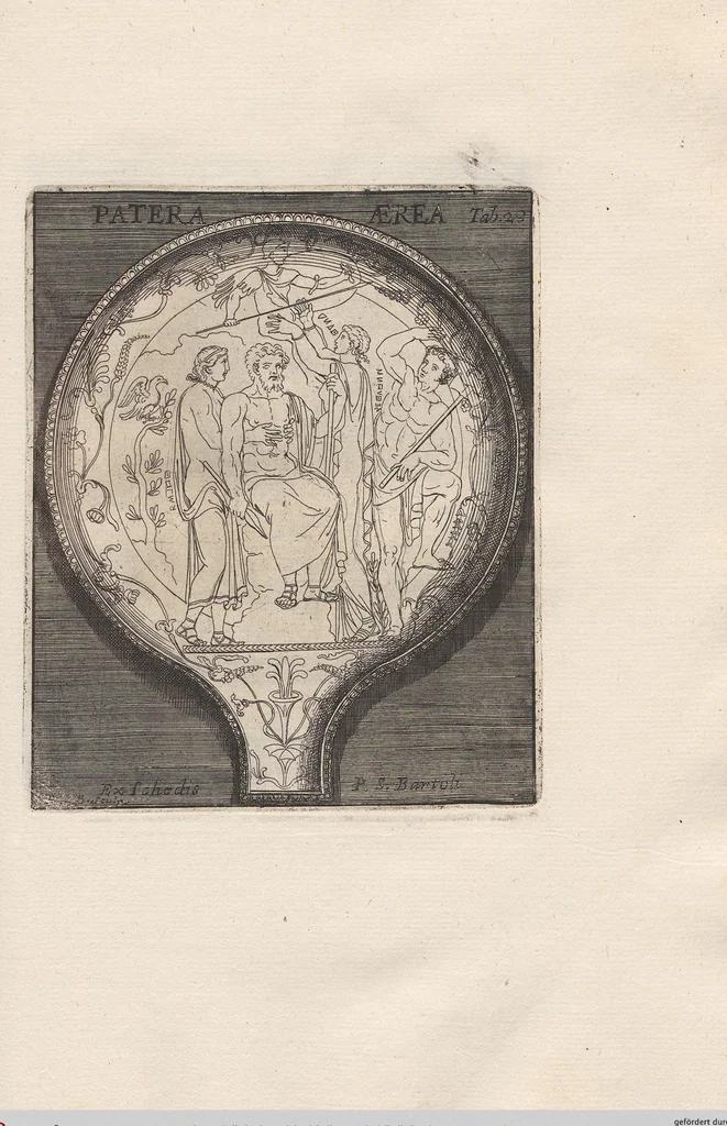 An illustration from Michaelis Angeli Causei De La Chausse Parisini Romanum Museum Sive Thesaurus Eruditae Antiquitatis: In Quo Gemmae, Idola, Insignia Sacerdotalia, Instrumenta sacrificijs, inservientia, Lucernae, Vasa, Bullae, Armillae, Fibulae, Claves, Annulli, Tesserae, Styli, Strigiles, Gutti, Phialae lacrymatoriae, vota, Signa Militaria, Marmora &c., 1707, leaf 244