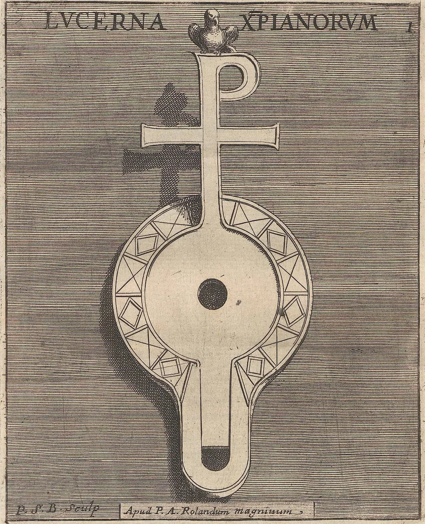 An illustration from Michaelis Angeli Causei De La Chausse Parisini Romanum Museum Sive Thesaurus Eruditae Antiquitatis: In Quo Gemmae, Idola, Insignia Sacerdotalia, Instrumenta sacrificijs, inservientia, Lucernae, Vasa, Bullae, Armillae, Fibulae, Claves, Annulli, Tesserae, Styli, Strigiles, Gutti, Phialae lacrymatoriae, vota, Signa Militaria, Marmora &c., 1707, leaf 262