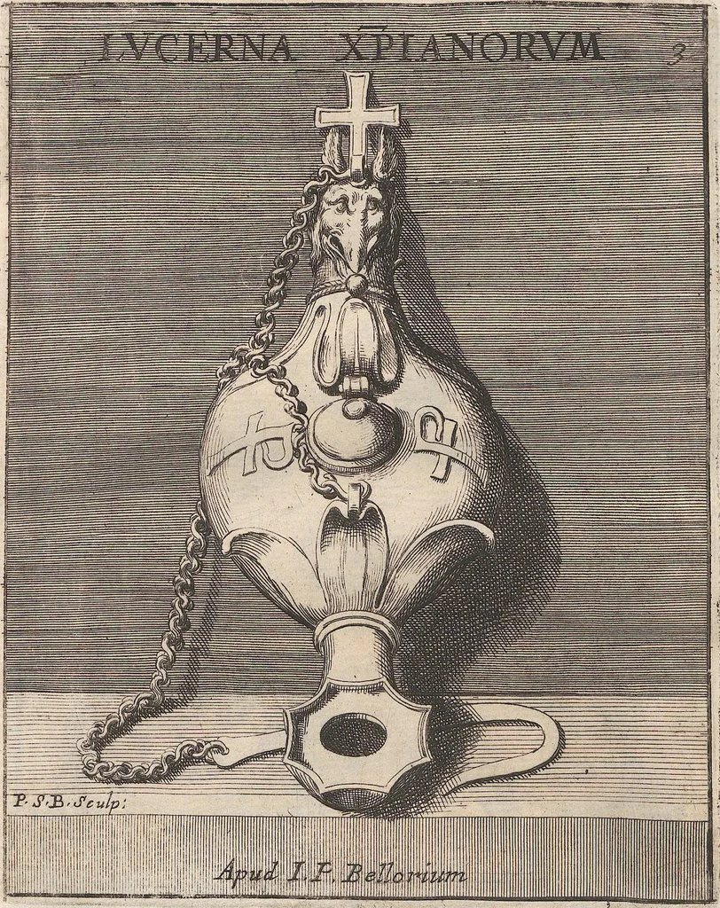 An illustration from Michaelis Angeli Causei De La Chausse Parisini Romanum Museum Sive Thesaurus Eruditae Antiquitatis: In Quo Gemmae, Idola, Insignia Sacerdotalia, Instrumenta sacrificijs, inservientia, Lucernae, Vasa, Bullae, Armillae, Fibulae, Claves, Annulli, Tesserae, Styli, Strigiles, Gutti, Phialae lacrymatoriae, vota, Signa Militaria, Marmora &c., 1707, leaf 264