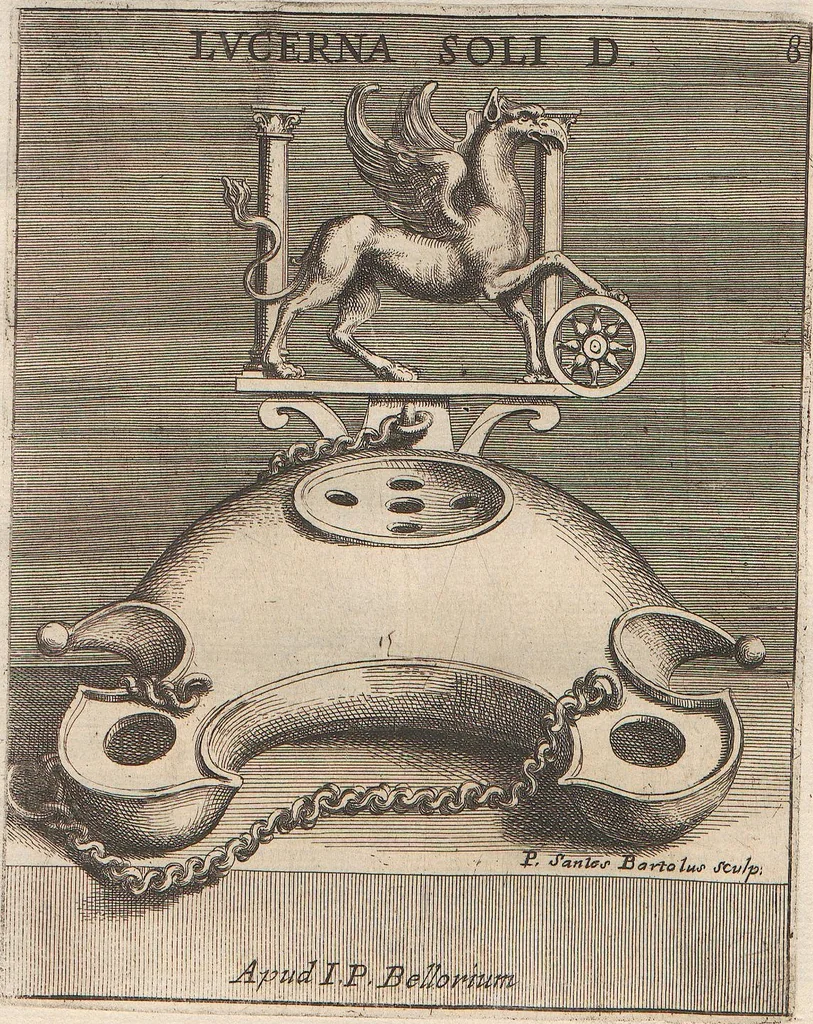 An illustration from Michaelis Angeli Causei De La Chausse Parisini Romanum Museum Sive Thesaurus Eruditae Antiquitatis: In Quo Gemmae, Idola, Insignia Sacerdotalia, Instrumenta sacrificijs, inservientia, Lucernae, Vasa, Bullae, Armillae, Fibulae, Claves, Annulli, Tesserae, Styli, Strigiles, Gutti, Phialae lacrymatoriae, vota, Signa Militaria, Marmora &c., 1707, leaf 269