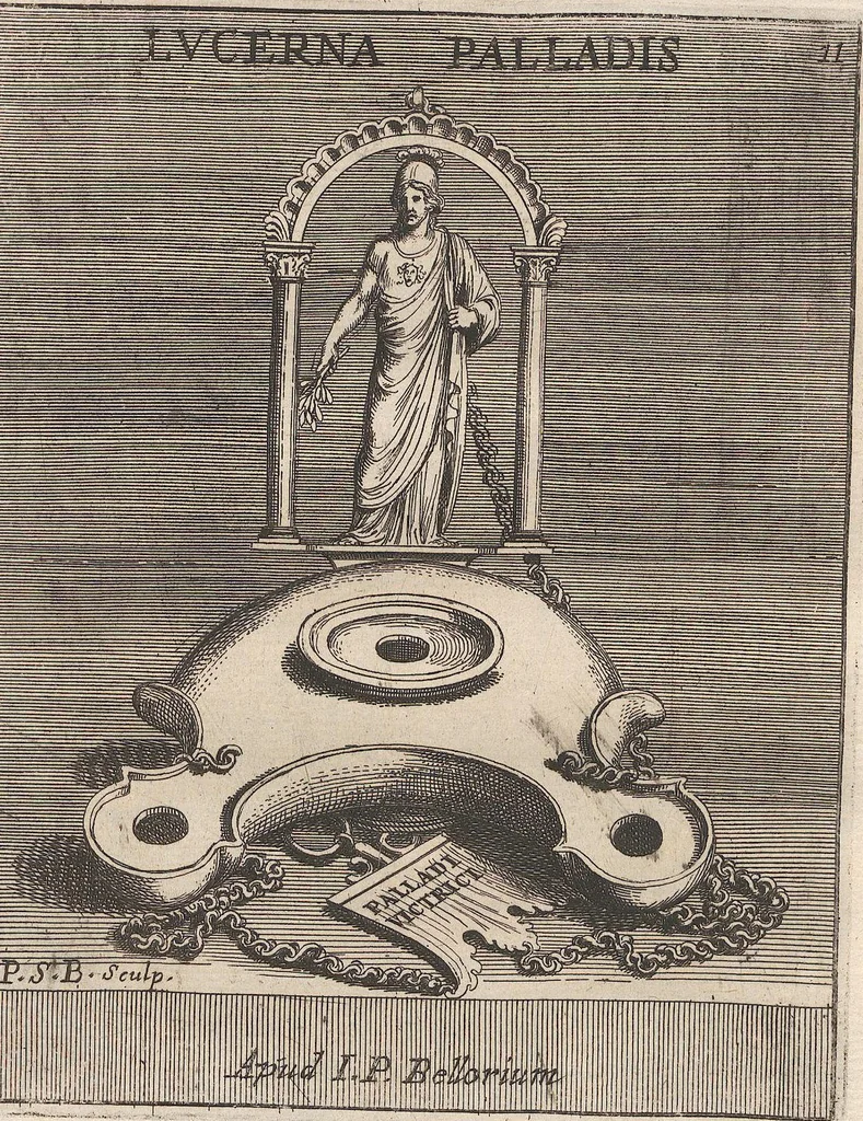 An illustration from Michaelis Angeli Causei De La Chausse Parisini Romanum Museum Sive Thesaurus Eruditae Antiquitatis: In Quo Gemmae, Idola, Insignia Sacerdotalia, Instrumenta sacrificijs, inservientia, Lucernae, Vasa, Bullae, Armillae, Fibulae, Claves, Annulli, Tesserae, Styli, Strigiles, Gutti, Phialae lacrymatoriae, vota, Signa Militaria, Marmora &c., 1707, leaf 272