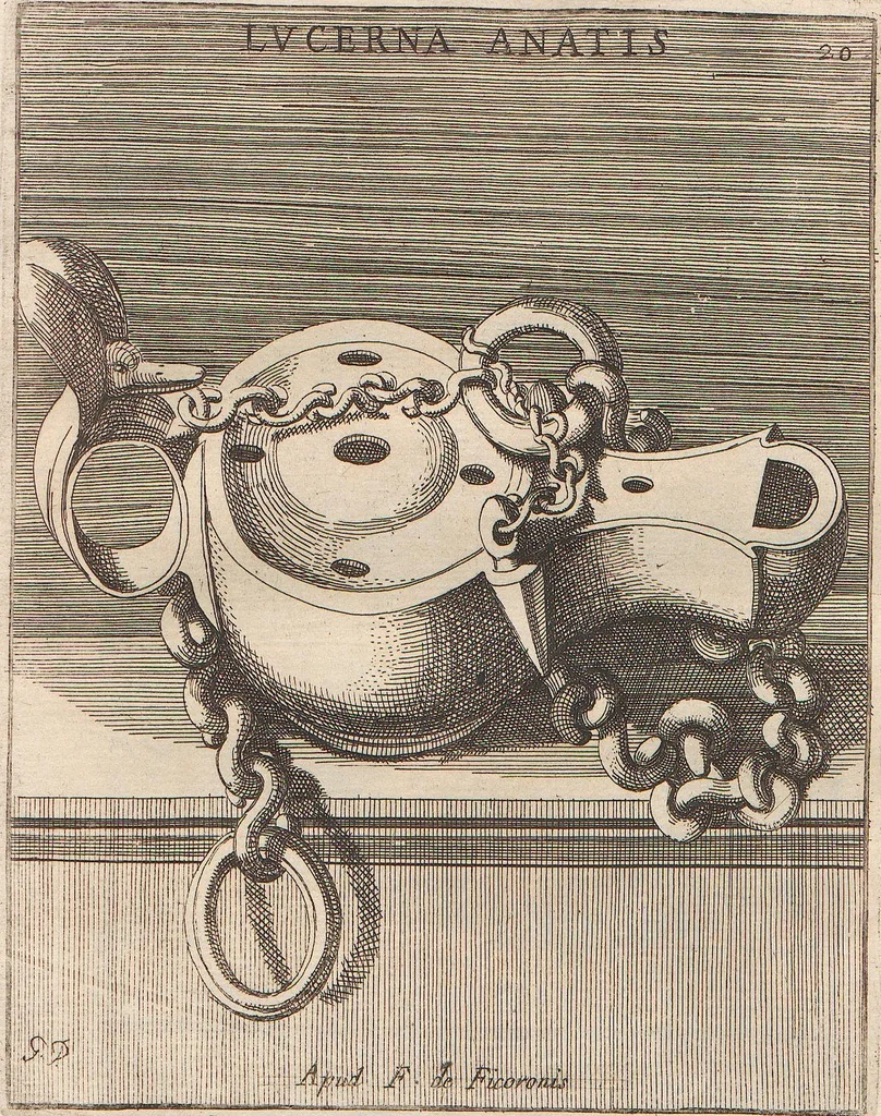 An illustration from Michaelis Angeli Causei De La Chausse Parisini Romanum Museum Sive Thesaurus Eruditae Antiquitatis: In Quo Gemmae, Idola, Insignia Sacerdotalia, Instrumenta sacrificijs, inservientia, Lucernae, Vasa, Bullae, Armillae, Fibulae, Claves, Annulli, Tesserae, Styli, Strigiles, Gutti, Phialae lacrymatoriae, vota, Signa Militaria, Marmora &c., 1707, leaf 281