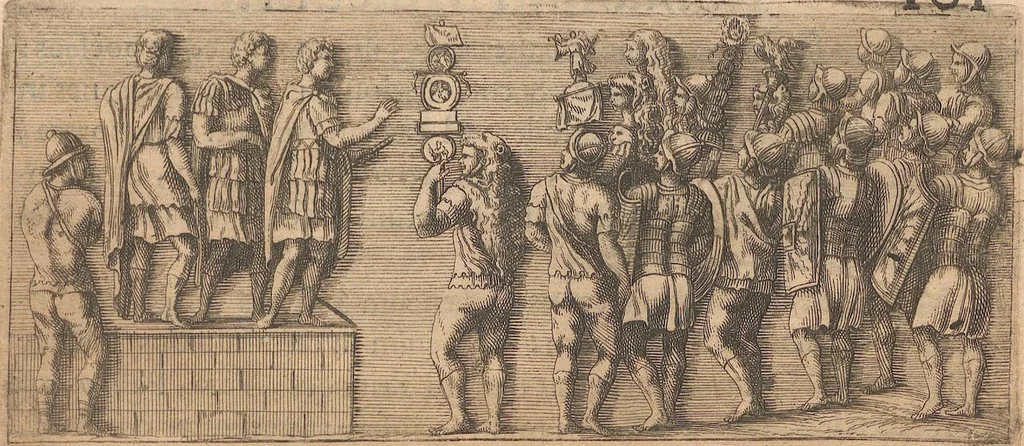 An illustration from Michaelis Angeli Causei De La Chausse Parisini Romanum Museum Sive Thesaurus Eruditae Antiquitatis: In Quo Gemmae, Idola, Insignia Sacerdotalia, Instrumenta sacrificijs, inservientia, Lucernae, Vasa, Bullae, Armillae, Fibulae, Claves, Annulli, Tesserae, Styli, Strigiles, Gutti, Phialae lacrymatoriae, vota, Signa Militaria, Marmora &c., 1707, leaf 288