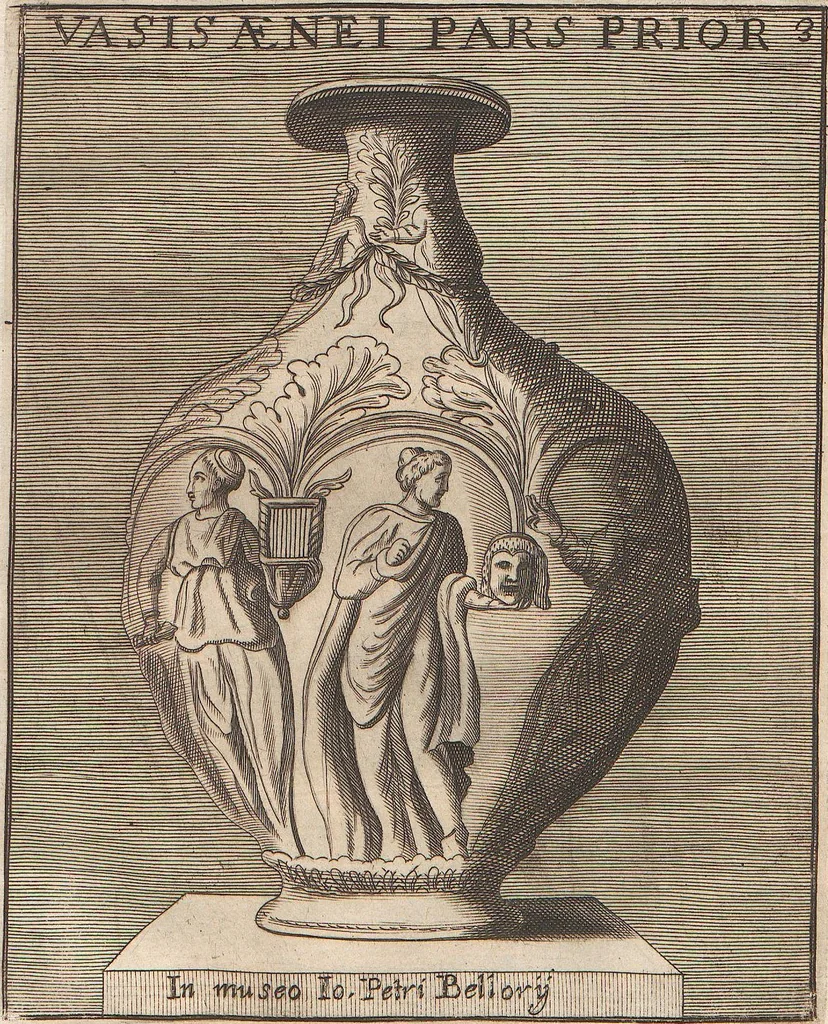 An illustration from Michaelis Angeli Causei De La Chausse Parisini Romanum Museum Sive Thesaurus Eruditae Antiquitatis: In Quo Gemmae, Idola, Insignia Sacerdotalia, Instrumenta sacrificijs, inservientia, Lucernae, Vasa, Bullae, Armillae, Fibulae, Claves, Annulli, Tesserae, Styli, Strigiles, Gutti, Phialae lacrymatoriae, vota, Signa Militaria, Marmora &c., 1707, leaf 310