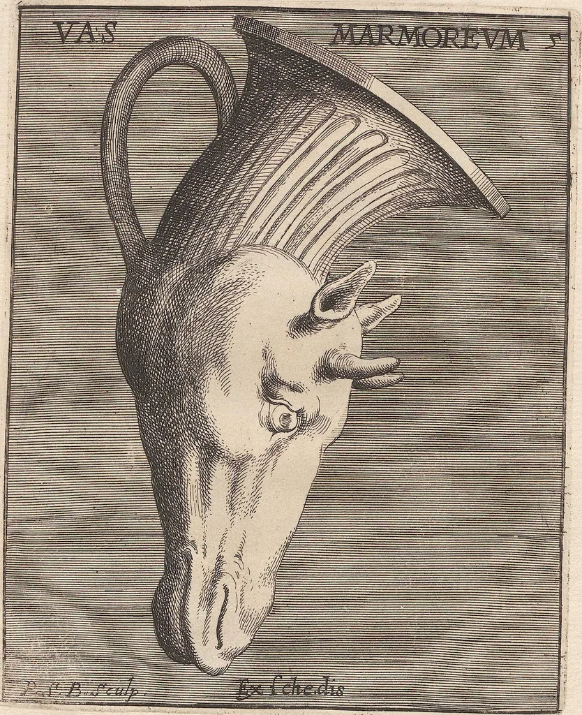 An illustration from Michaelis Angeli Causei De La Chausse Parisini Romanum Museum Sive Thesaurus Eruditae Antiquitatis: In Quo Gemmae, Idola, Insignia Sacerdotalia, Instrumenta sacrificijs, inservientia, Lucernae, Vasa, Bullae, Armillae, Fibulae, Claves, Annulli, Tesserae, Styli, Strigiles, Gutti, Phialae lacrymatoriae, vota, Signa Militaria, Marmora &c., 1707, leaf 312