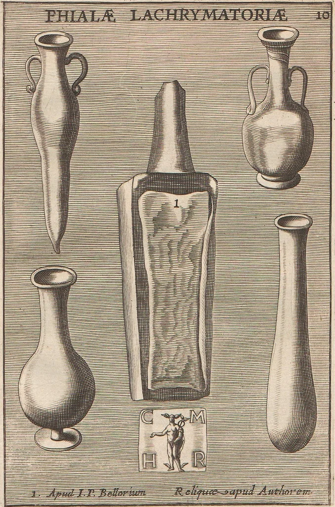 An illustration from Michaelis Angeli Causei De La Chausse Parisini Romanum Museum Sive Thesaurus Eruditae Antiquitatis: In Quo Gemmae, Idola, Insignia Sacerdotalia, Instrumenta sacrificijs, inservientia, Lucernae, Vasa, Bullae, Armillae, Fibulae, Claves, Annulli, Tesserae, Styli, Strigiles, Gutti, Phialae lacrymatoriae, vota, Signa Militaria, Marmora &c., 1707, leaf 317