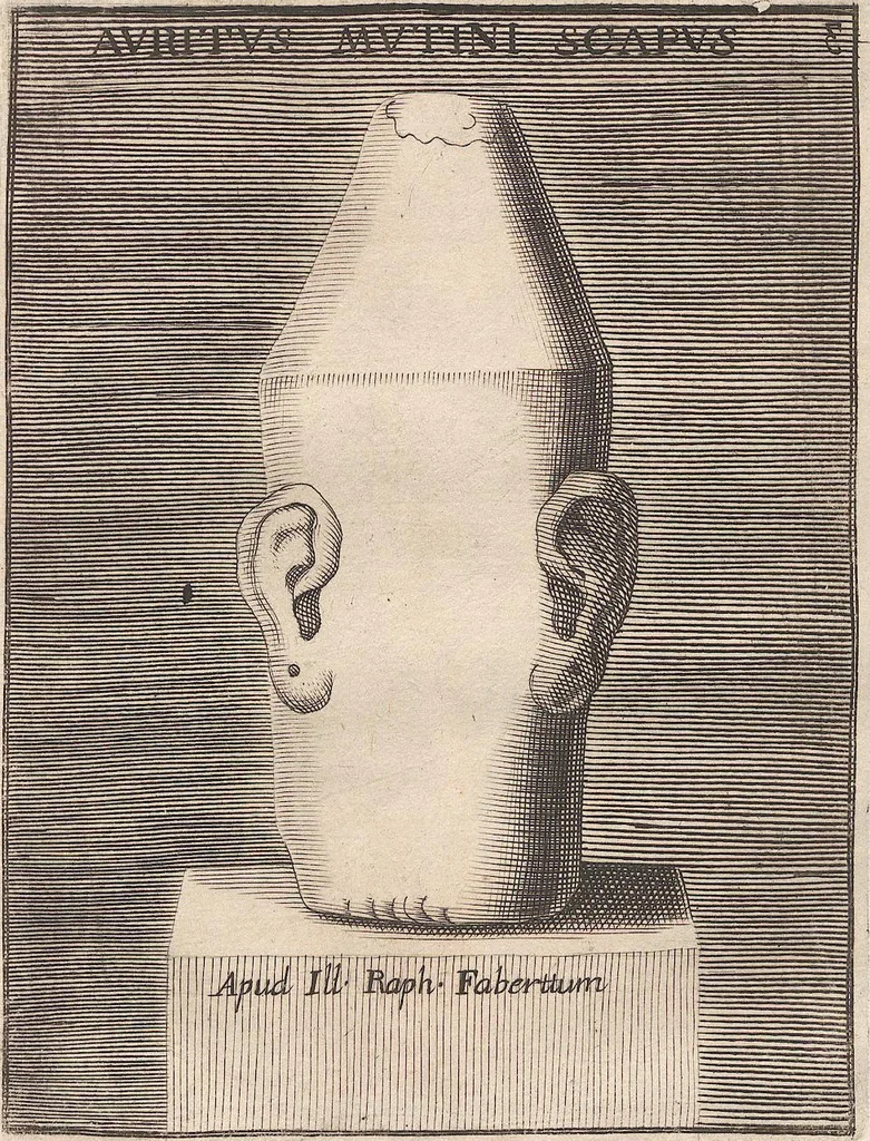 An illustration from Michaelis Angeli Causei De La Chausse Parisini Romanum Museum Sive Thesaurus Eruditae Antiquitatis: In Quo Gemmae, Idola, Insignia Sacerdotalia, Instrumenta sacrificijs, inservientia, Lucernae, Vasa, Bullae, Armillae, Fibulae, Claves, Annulli, Tesserae, Styli, Strigiles, Gutti, Phialae lacrymatoriae, vota, Signa Militaria, Marmora &c., 1707, leaf 335