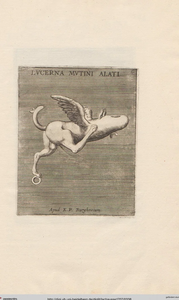 An illustration from Michaelis Angeli Causei De La Chausse Parisini Romanum Museum Sive Thesaurus Eruditae Antiquitatis: In Quo Gemmae, Idola, Insignia Sacerdotalia, Instrumenta sacrificijs, inservientia, Lucernae, Vasa, Bullae, Armillae, Fibulae, Claves, Annulli, Tesserae, Styli, Strigiles, Gutti, Phialae lacrymatoriae, vota, Signa Militaria, Marmora &c., 1707, leaf 338