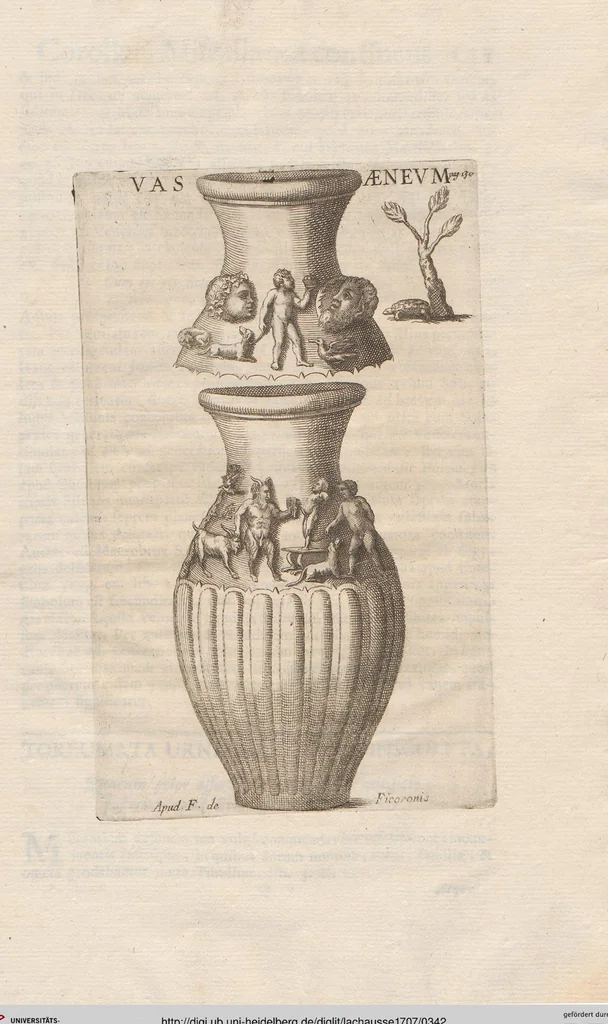 An illustration from Michaelis Angeli Causei De La Chausse Parisini Romanum Museum Sive Thesaurus Eruditae Antiquitatis: In Quo Gemmae, Idola, Insignia Sacerdotalia, Instrumenta sacrificijs, inservientia, Lucernae, Vasa, Bullae, Armillae, Fibulae, Claves, Annulli, Tesserae, Styli, Strigiles, Gutti, Phialae lacrymatoriae, vota, Signa Militaria, Marmora &c., 1707, leaf 342