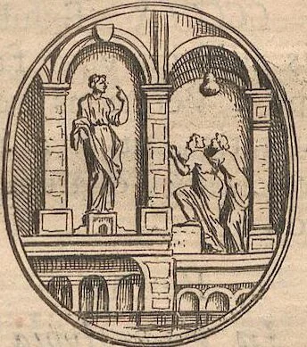 An illustration from Michaelis Angeli Causei De La Chausse Parisini Romanum Museum Sive Thesaurus Eruditae Antiquitatis: In Quo Gemmae, Idola, Insignia Sacerdotalia, Instrumenta sacrificijs, inservientia, Lucernae, Vasa, Bullae, Armillae, Fibulae, Claves, Annulli, Tesserae, Styli, Strigiles, Gutti, Phialae lacrymatoriae, vota, Signa Militaria, Marmora &c., 1707, leaf 53
