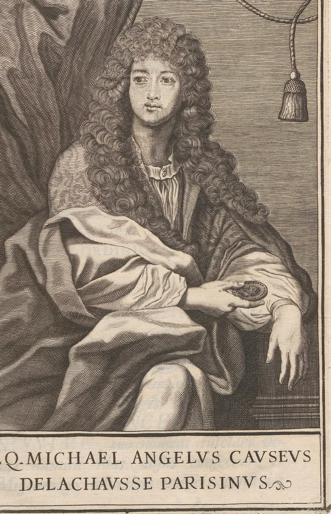 An illustration from Michaelis Angeli Causei De La Chausse Parisini Romanum Museum Sive Thesaurus Eruditae Antiquitatis: In Quo Gemmae, Idola, Insignia Sacerdotalia, Instrumenta sacrificijs, inservientia, Lucernae, Vasa, Bullae, Armillae, Fibulae, Claves, Annulli, Tesserae, Styli, Strigiles, Gutti, Phialae lacrymatoriae, vota, Signa Militaria, Marmora &c., 1707, leaf 9