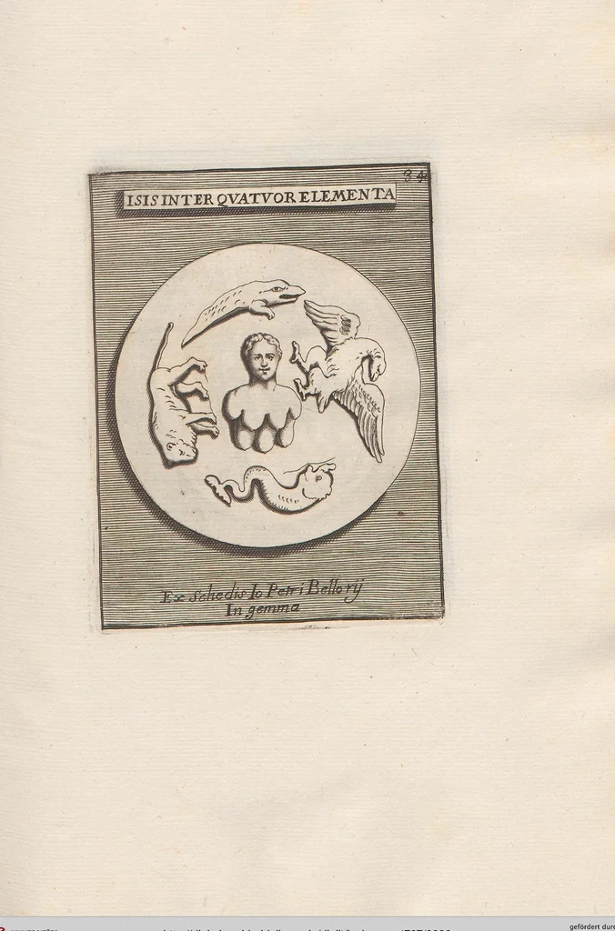 An illustration from Michaelis Angeli Causei De La Chausse Parisini Romanum Museum Sive Thesaurus Eruditae Antiquitatis: In Quo Gemmae, Idola, Insignia Sacerdotalia, Instrumenta sacrificijs, inservientia, Lucernae, Vasa, Bullae, Armillae, Fibulae, Claves, Annulli, Tesserae, Styli, Strigiles, Gutti, Phialae lacrymatoriae, vota, Signa Militaria, Marmora &c., 1707, leaf 90