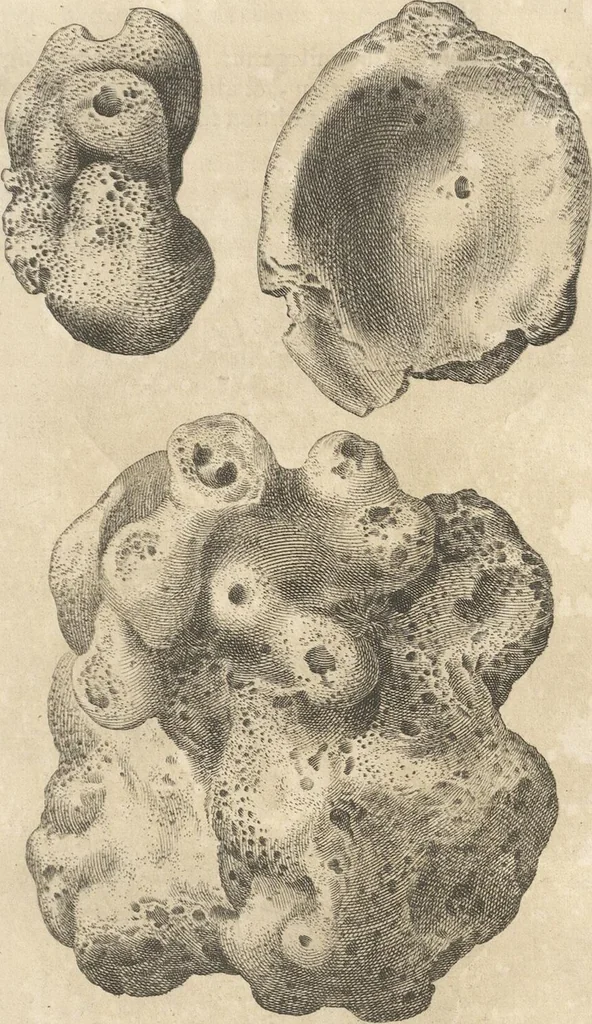 An illustration from Michaelis Mercati Samminiatensis Metallotheca: Opus Posthumum, Auctoritate, & Munificentiâ Clementis Undecimi Pontificis Maximi E' tenebris in lucem eductum; Opera autem, & studio Joannis Mariae Lancisii Archiatri Pontificii Illustratum. Cui Accessit Appendix Cum XIX. Recens Inventis Iconibus, 1719, leaf 179