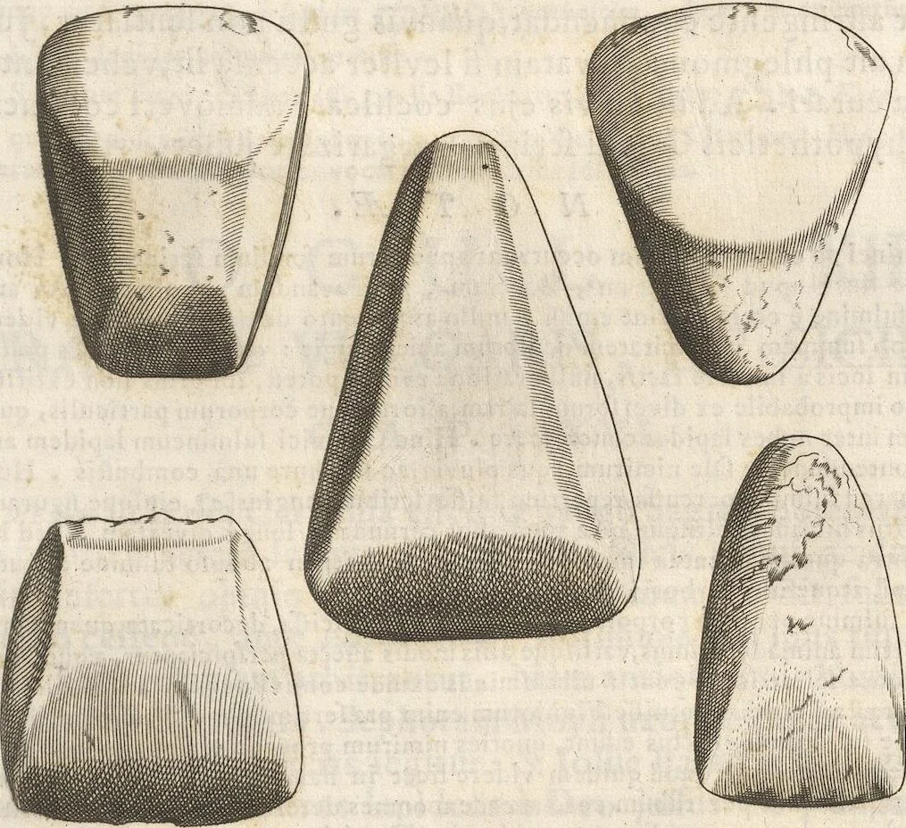 An illustration from Michaelis Mercati Samminiatensis Metallotheca: Opus Posthumum, Auctoritate, & Munificentiâ Clementis Undecimi Pontificis Maximi E' tenebris in lucem eductum; Opera autem, & studio Joannis Mariae Lancisii Archiatri Pontificii Illustratum. Cui Accessit Appendix Cum XIX. Recens Inventis Iconibus, 1719, leaf 319