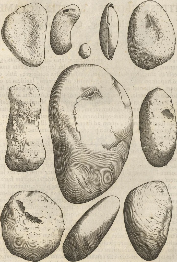 An illustration from Michaelis Mercati Samminiatensis Metallotheca: Opus Posthumum, Auctoritate, & Munificentiâ Clementis Undecimi Pontificis Maximi E' tenebris in lucem eductum; Opera autem, & studio Joannis Mariae Lancisii Archiatri Pontificii Illustratum. Cui Accessit Appendix Cum XIX. Recens Inventis Iconibus, 1719, leaf 338