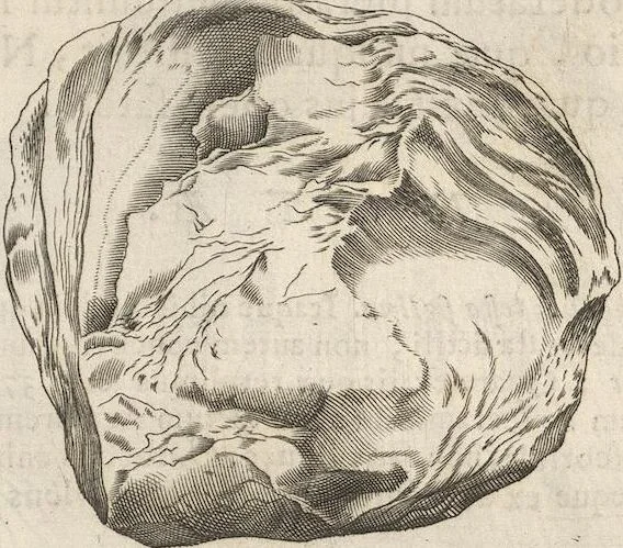 An illustration from Michaelis Mercati Samminiatensis Metallotheca: Opus Posthumum, Auctoritate, & Munificentiâ Clementis Undecimi Pontificis Maximi E' tenebris in lucem eductum; Opera autem, & studio Joannis Mariae Lancisii Archiatri Pontificii Illustratum. Cui Accessit Appendix Cum XIX. Recens Inventis Iconibus, 1719, leaf 373