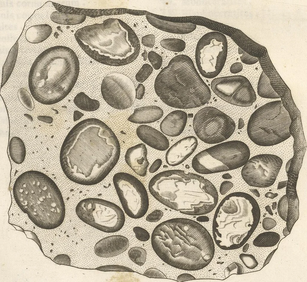 An illustration from Michaelis Mercati Samminiatensis Metallotheca: Opus Posthumum, Auctoritate, & Munificentiâ Clementis Undecimi Pontificis Maximi E' tenebris in lucem eductum; Opera autem, & studio Joannis Mariae Lancisii Archiatri Pontificii Illustratum. Cui Accessit Appendix Cum XIX. Recens Inventis Iconibus, 1719, leaf 423