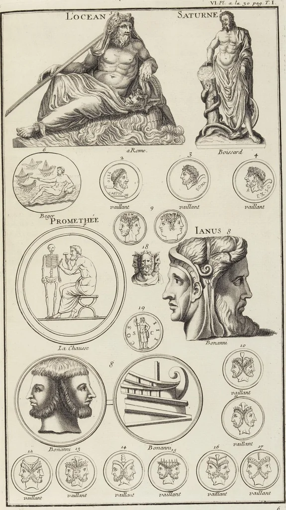 An illustration from (Band 1,1): Les dieux des Grecs & des Romain: Les Dieux du premier, du second & du troisiéme rang, selon l'ordre du tems, 1719, leaf 160