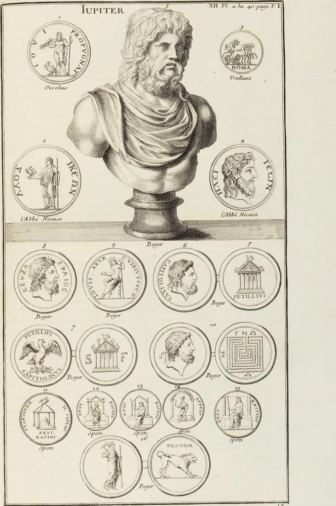 An illustration from (Band 1,1): Les dieux des Grecs & des Romain: Les Dieux du premier, du second & du troisiéme rang, selon l'ordre du tems, 1719, leaf 182