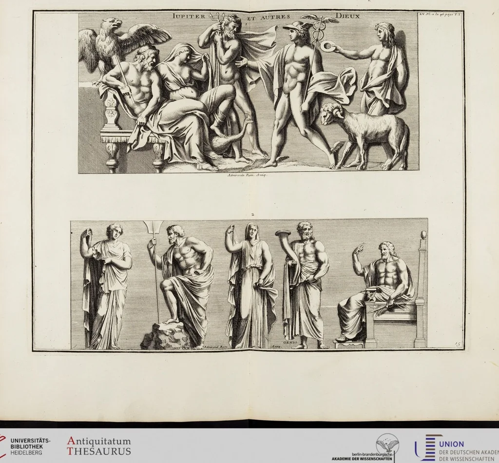 An illustration from (Band 1,1): Les dieux des Grecs & des Romain: Les Dieux du premier, du second & du troisiéme rang, selon l'ordre du tems, 1719, leaf 195
