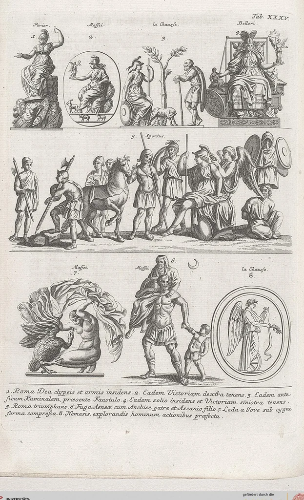 An illustration from Griechische und Römische Alterthümer: welche der berühmte P. Montfaucon ehemals samt den dazu gehörigen Supplementen in zehen Bänden in Folio, an das Licht gestellet hat, ..., 1757, leaf 166