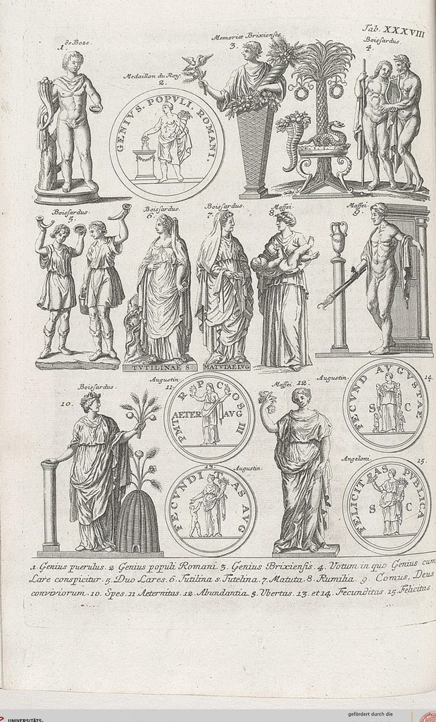 An illustration from Griechische und Römische Alterthümer: welche der berühmte P. Montfaucon ehemals samt den dazu gehörigen Supplementen in zehen Bänden in Folio, an das Licht gestellet hat, ..., 1757, leaf 178