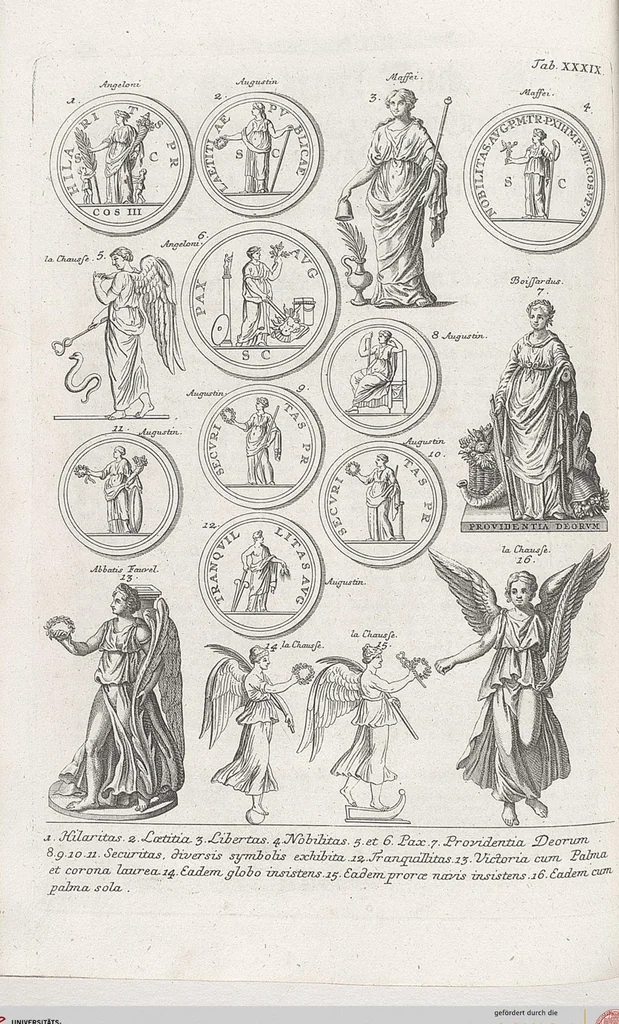 An illustration from Griechische und Römische Alterthümer: welche der berühmte P. Montfaucon ehemals samt den dazu gehörigen Supplementen in zehen Bänden in Folio, an das Licht gestellet hat, ..., 1757, leaf 184