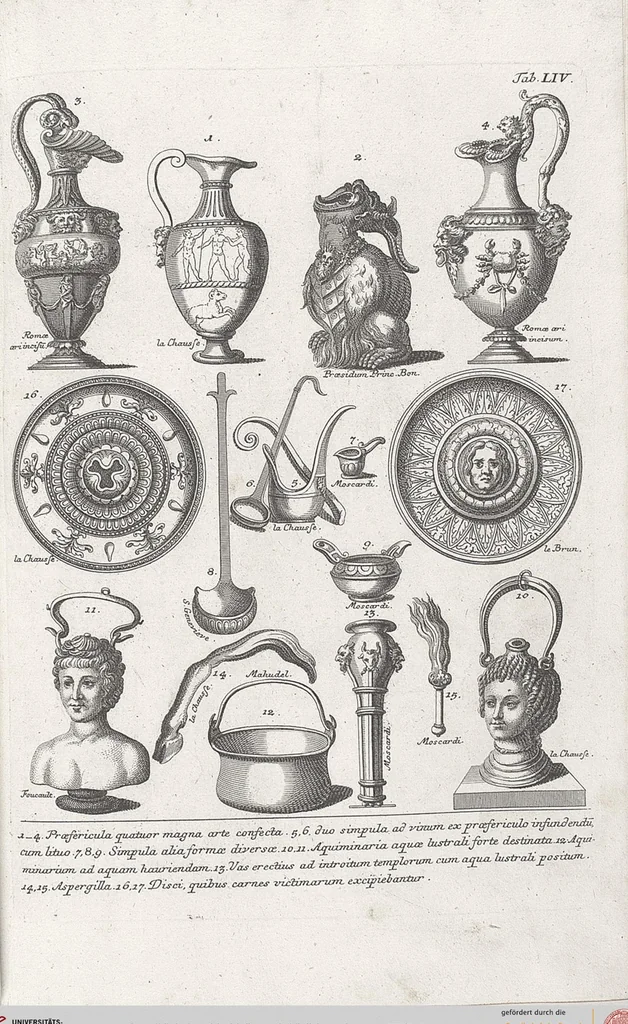 An illustration from Griechische und Römische Alterthümer: welche der berühmte P. Montfaucon ehemals samt den dazu gehörigen Supplementen in zehen Bänden in Folio, an das Licht gestellet hat, ..., 1757, leaf 269