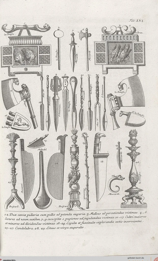 An illustration from Griechische und Römische Alterthümer: welche der berühmte P. Montfaucon ehemals samt den dazu gehörigen Supplementen in zehen Bänden in Folio, an das Licht gestellet hat, ..., 1757, leaf 275